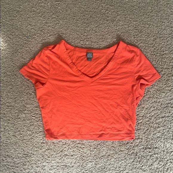 Vibrant Orange V-Neck Crop Top - Picture 1 of 3